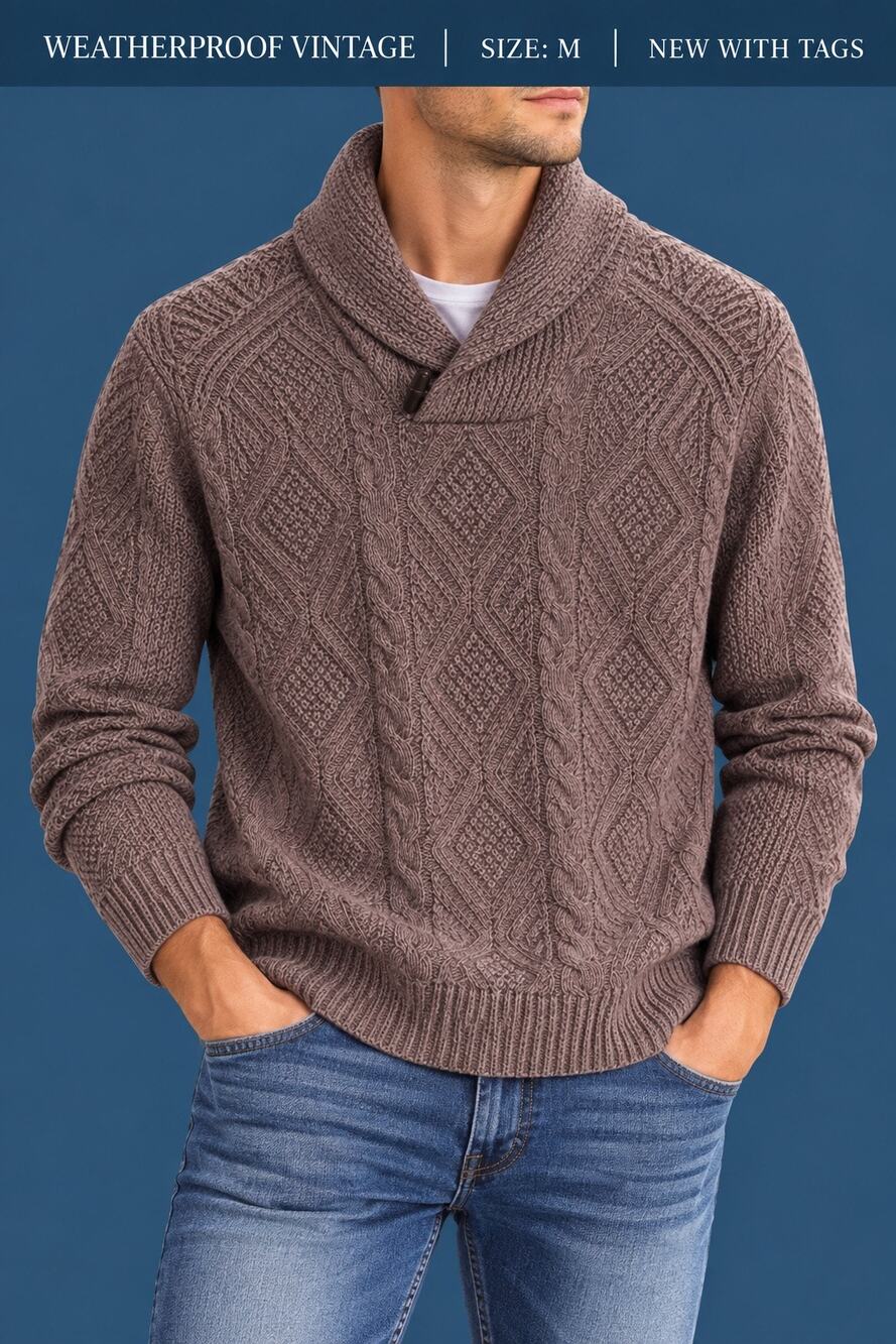 Weatherproof Vintage Shawl Collar Cable Knit Sweater Mens L NWT Flagstone